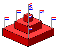 schets van het beschreven monument met 9 vlaggen